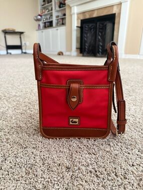 Dooney & Bourke Red Crossbody with Brown Leather Trim